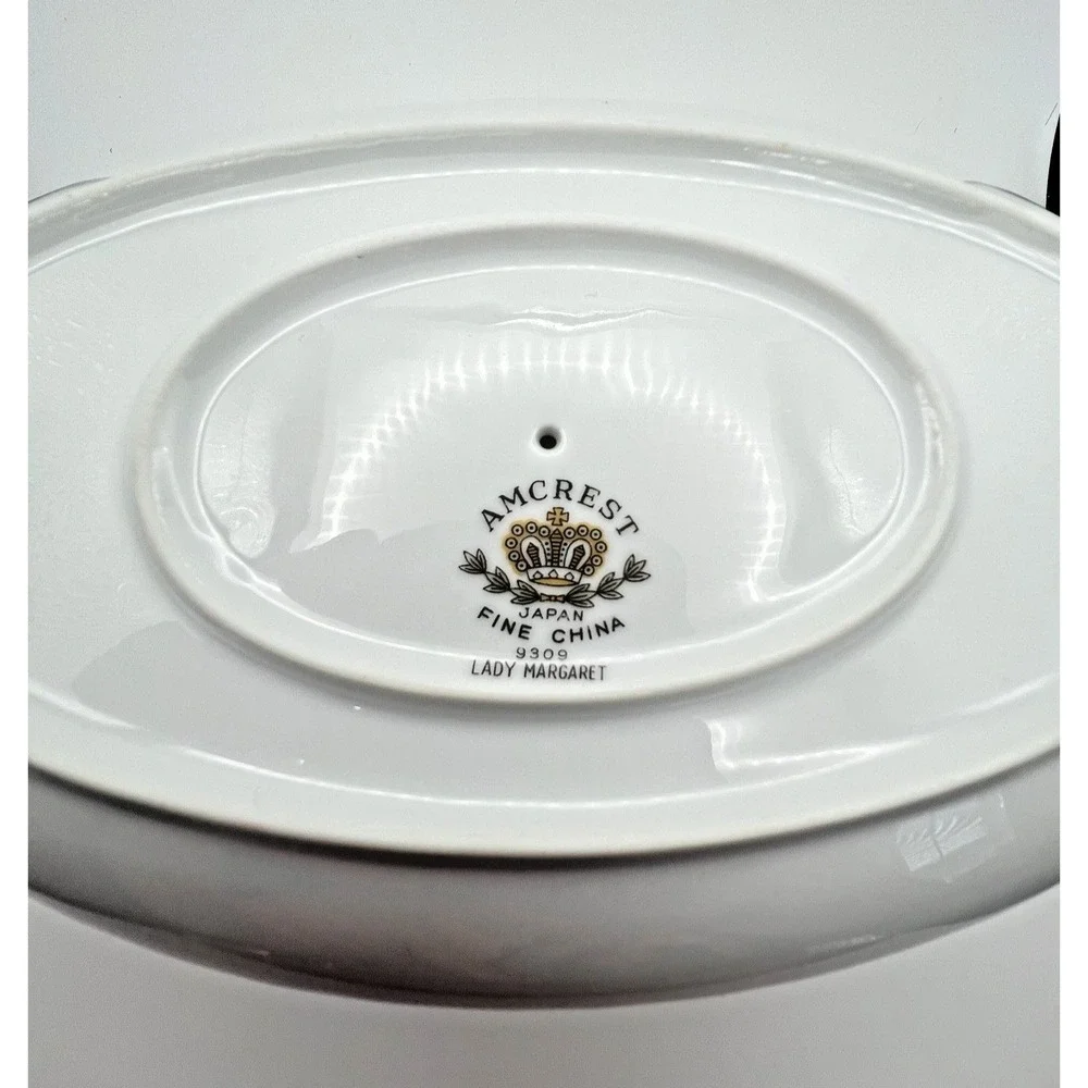Amcrest Lady Margaret Gravy Boat Attached Underplate Fine China Platinum Japan